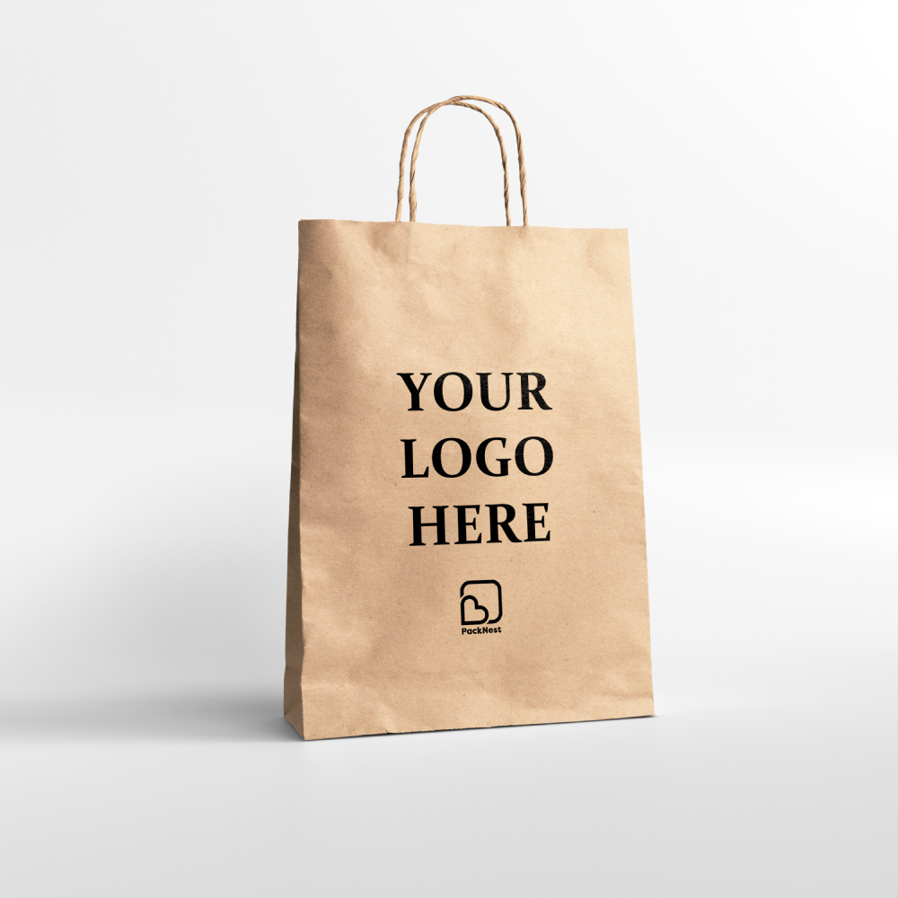 6 x 4 x 9 inch Custom Kraft Paper Carry Bags Brown